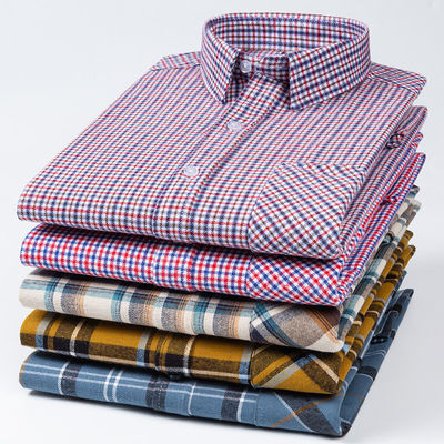Camisas de negócios de tamanho maior em algodão 100% com colarinho em quadrado escovado e mangas compridas