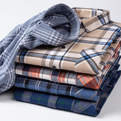 Camisas de negócios de tamanho maior em algodão 100% com colarinho em quadrado escovado e mangas compridas