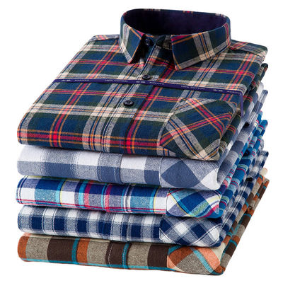 Camisas de negócios de tamanho maior em algodão 100% com colarinho em quadrado escovado e mangas compridas