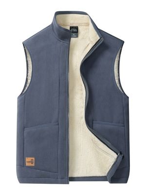 Large Size Homens Casual All-Match Trend Coat Veste com forro de lã e colar stand