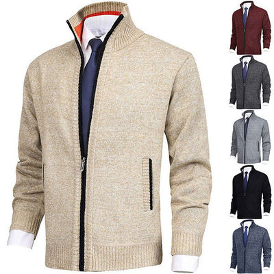 Primavera Colarinho de colarinha de tricote Homens Suéter de grande porte Moda Cardigan Zipper