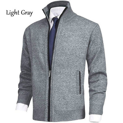 Primavera Colarinho de colarinha de tricote Homens Suéter de grande porte Moda Cardigan Zipper