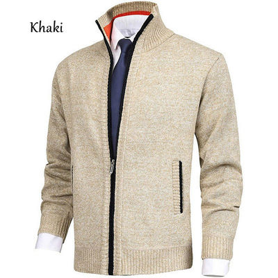 Primavera Colarinho de colarinha de tricote Homens Suéter de grande porte Moda Cardigan Zipper