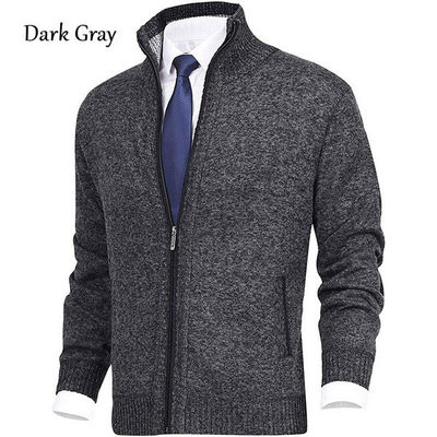 Primavera Colarinho de colarinha de tricote Homens Suéter de grande porte Moda Cardigan Zipper