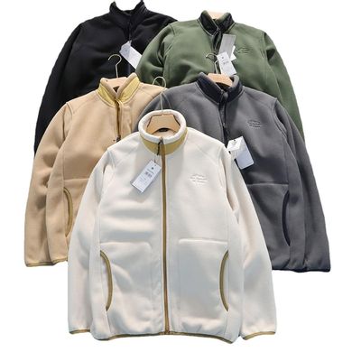 Velo polar bordado Unisex espessado colarinho de apoio quente casaco masculino casaco de malha