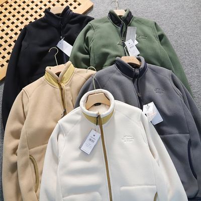 Velo polar bordado Unisex espessado colarinho de apoio quente casaco masculino casaco de malha