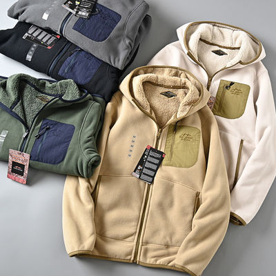 Velo polar bordado Unisex espessado colarinho de apoio quente casaco masculino casaco de malha