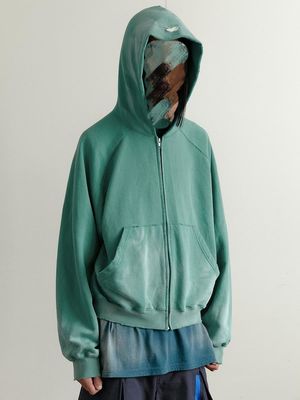 Vintage Zip Up Acid Wash Homens Hoodies Sweatshirts com manga regular e estilo