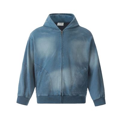Homens em Transtorno de Acid Wash Zip Up Hoodie em Design de Tinta de Gravatas Personalizado para Streetwear