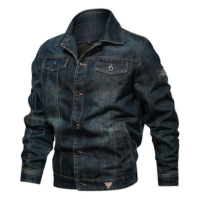 Embroidery personalizado Casaco de denim masculino para roupas de rua Design de placa de peito único