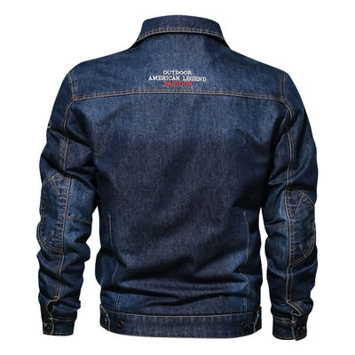 Embroidery personalizado Casaco de denim masculino para roupas de rua Design de placa de peito único