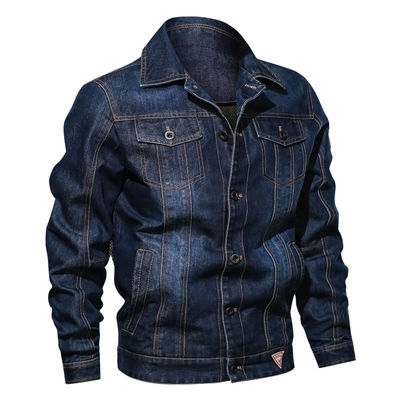 Embroidery personalizado Casaco de denim masculino para roupas de rua Design de placa de peito único