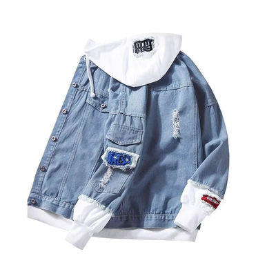 Denim masculino de duas peças, roupas de guarda-roupa da faculdade com patches de letras de chenille