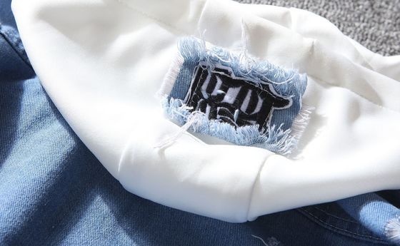 Denim masculino de duas peças, roupas de guarda-roupa da faculdade com patches de letras de chenille