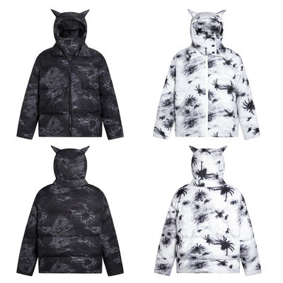 Corno do Diabo Mascarado Negro Capuzado Casaco de Inverno Homem Blazer Bombardeiro Jaqueta Bolha Neve Windbreaker Para Homens