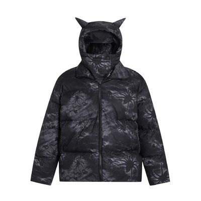 Corno do Diabo Mascarado Negro Capuzado Casaco de Inverno Homem Blazer Bombardeiro Jaqueta Bolha Neve Windbreaker Para Homens