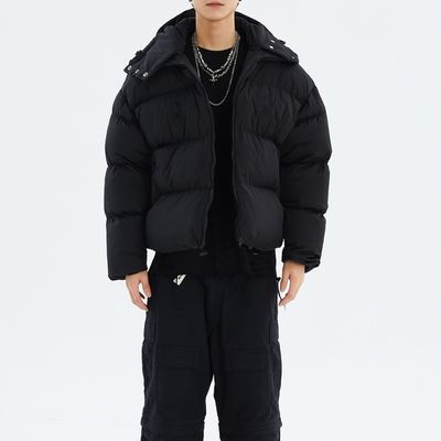 Corno do Diabo Mascarado Negro Capuzado Casaco de Inverno Homem Blazer Bombardeiro Jaqueta Bolha Neve Windbreaker Para Homens